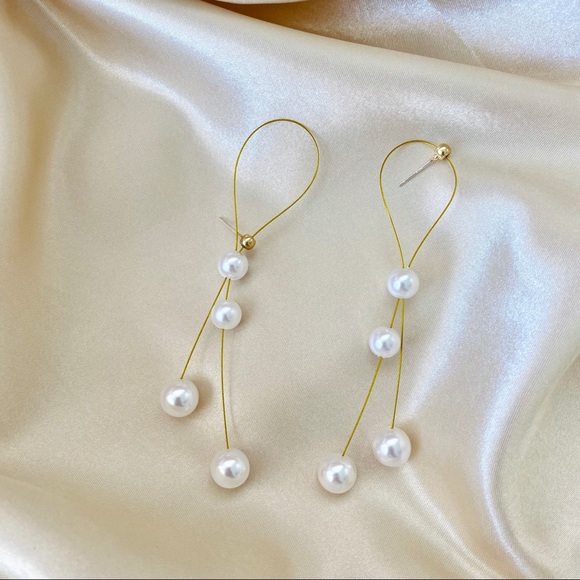 💙 Pearl Strings Earrings Sterling Silver - Picture 9 of 16